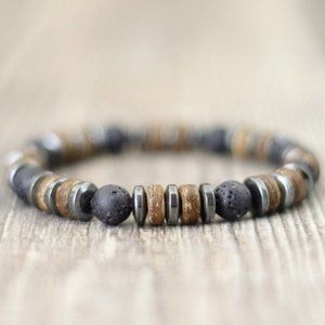 Coconut Bracelet,Coconut,Lava Stone,Metal,8mm Beads,Energy Bracelet,Men,Women